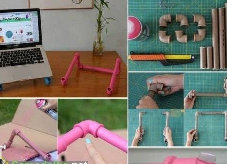 Original laptop stand made of PVC pipes