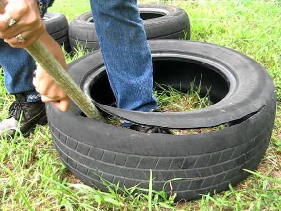 Caminho do jardim de pneu