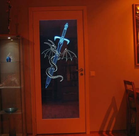 Do it yourself interior door with engraving and LED lighting