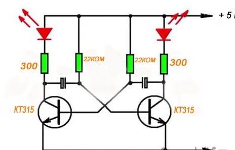 LED-Blinker mit zwei Transistoren