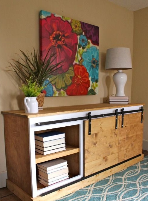 Sideboard with sliding door system