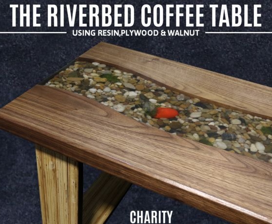 Meja buatan sendiri yang menarik dengan sungai di tengah