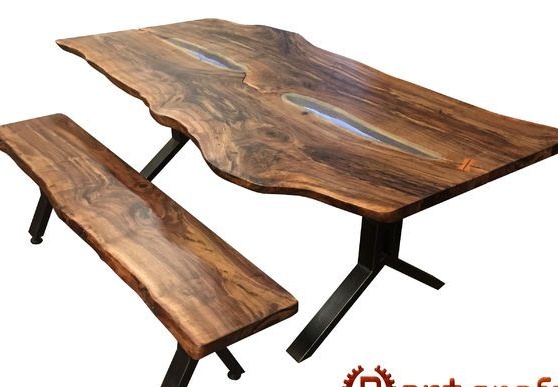 Mesa elegante iluminada y banco de tablero sin cortar