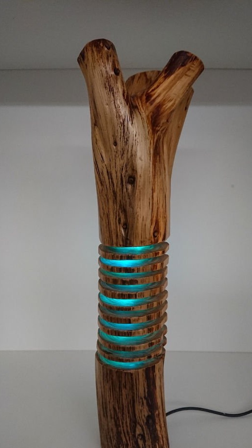 Interessante lamp uit een boomstam
