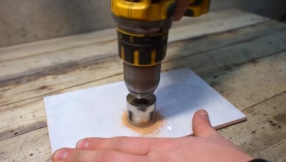 drilling a tile with a crown
