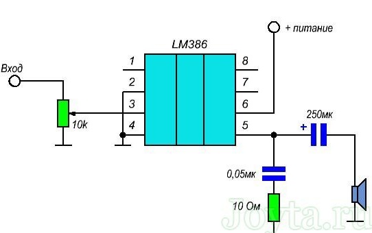 Stereo amplifier on two LM386 on an ivy stand