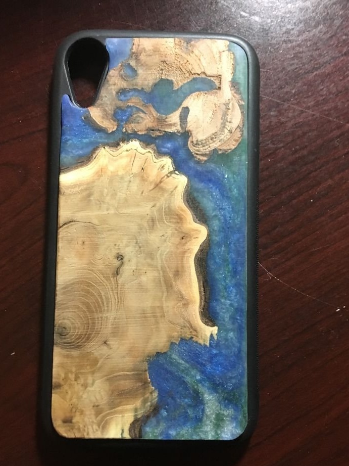 Smartphone cover on wood and epoxy